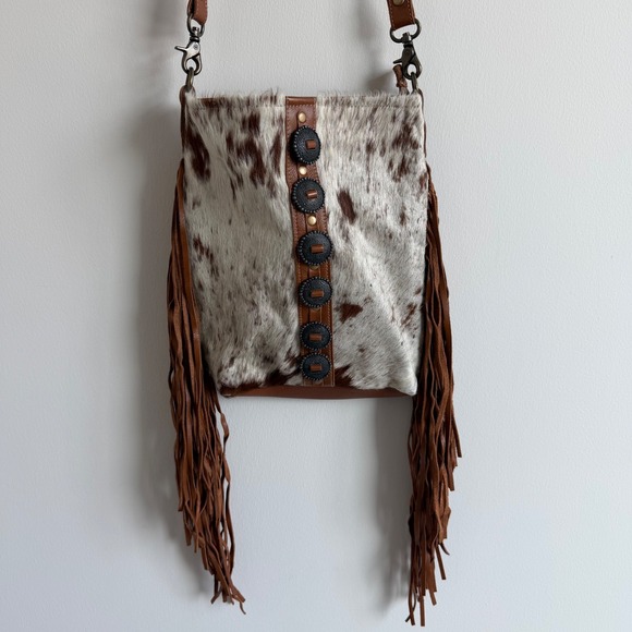 Myra Bag Flouncy Leather Fringe Crossbody Purse with Ponyhair - Picture 2 of 11